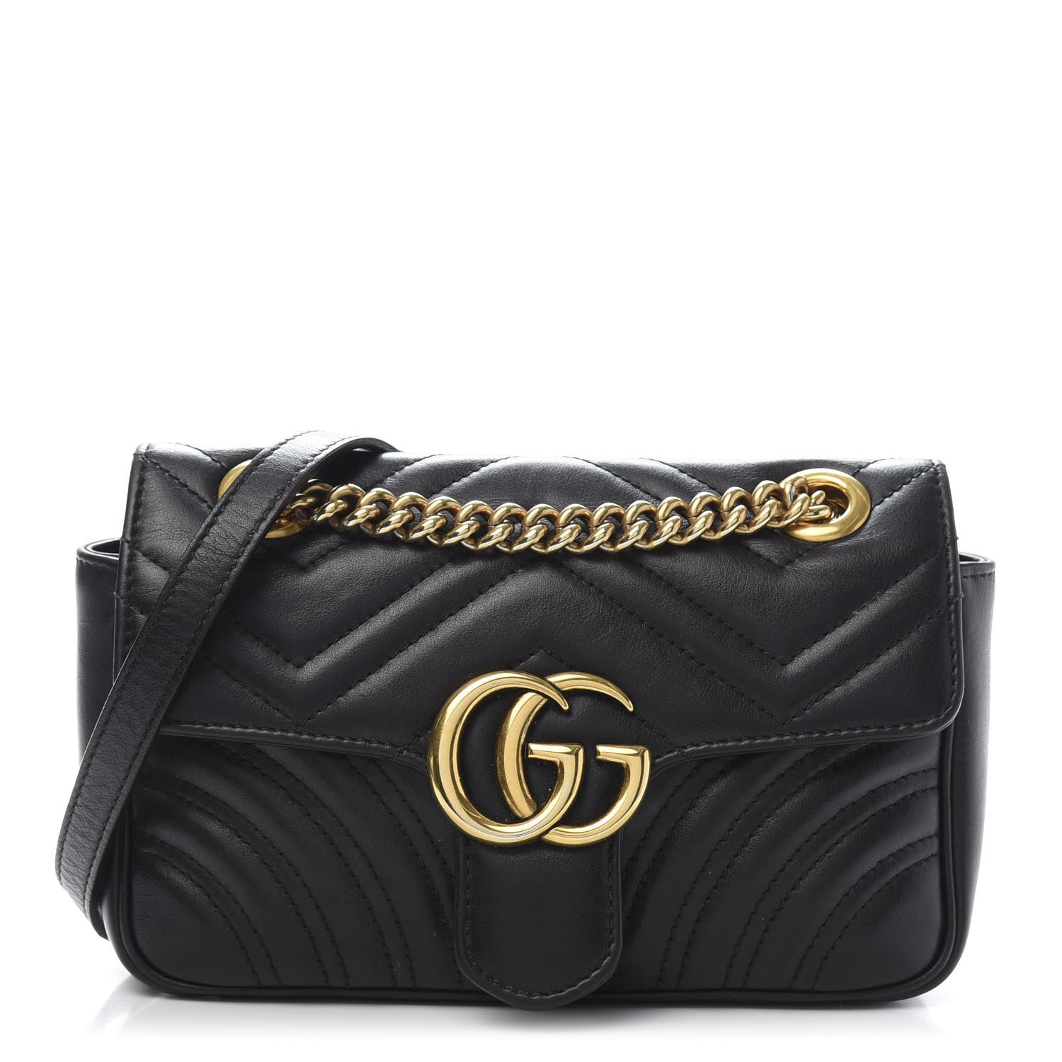 Gucci Calfskin Matelasse Mini GG Marmont Shoulder Bag Black 1 of 15
