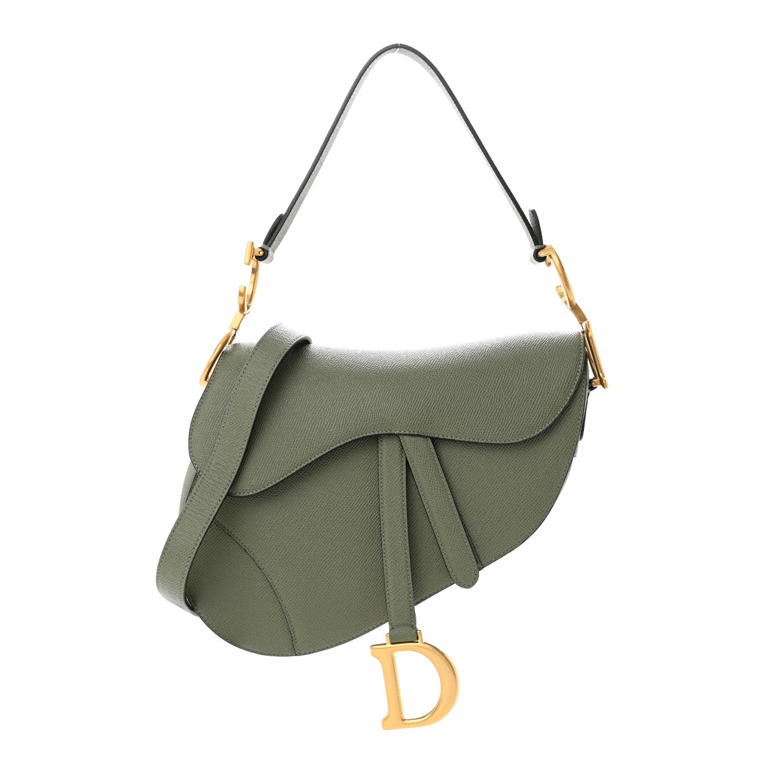 Christian Dior Grained Calfskin Saddle Bag With Strap Sage Green 1 of 11