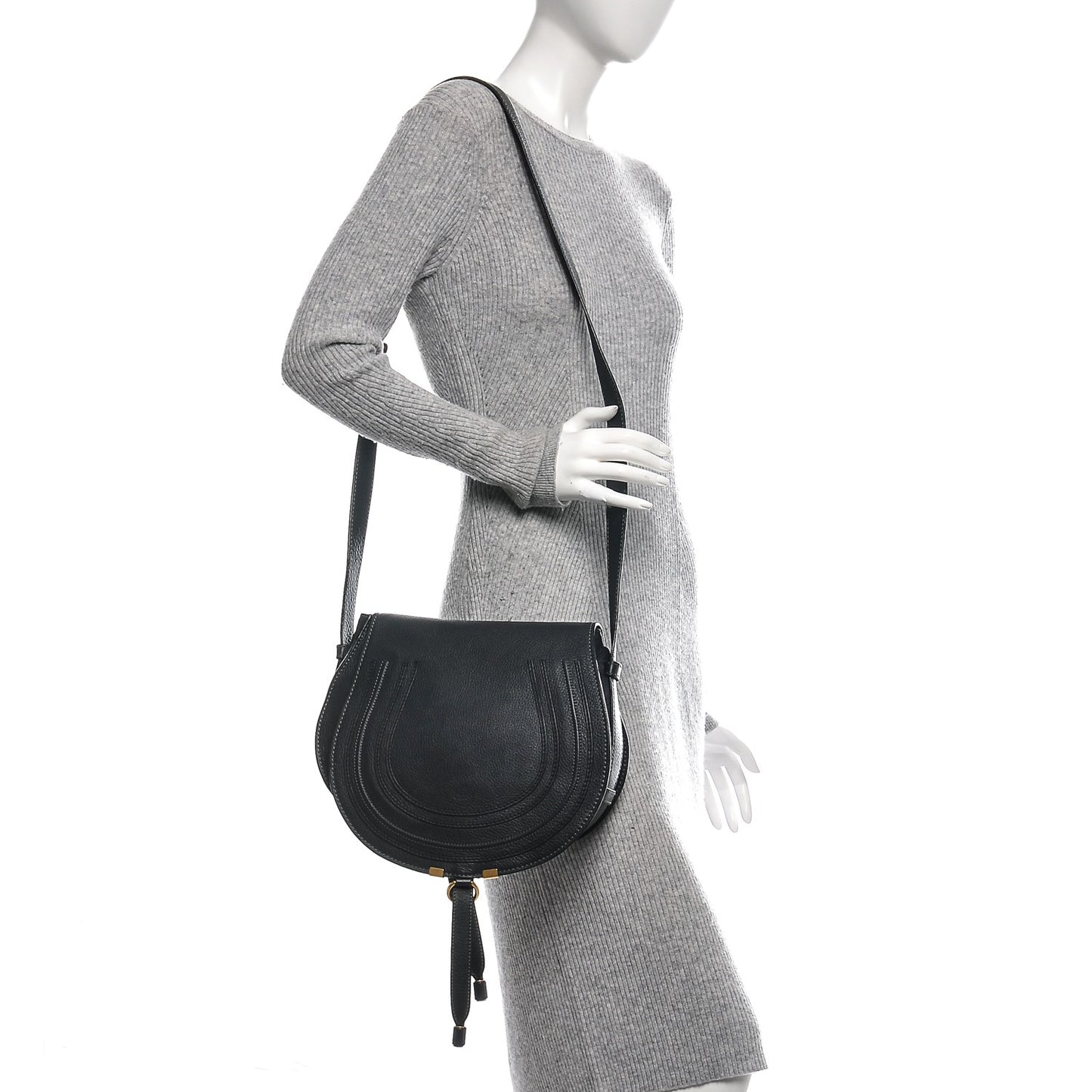 Calfskin Medium Marcie Round Crossbody Bag Black