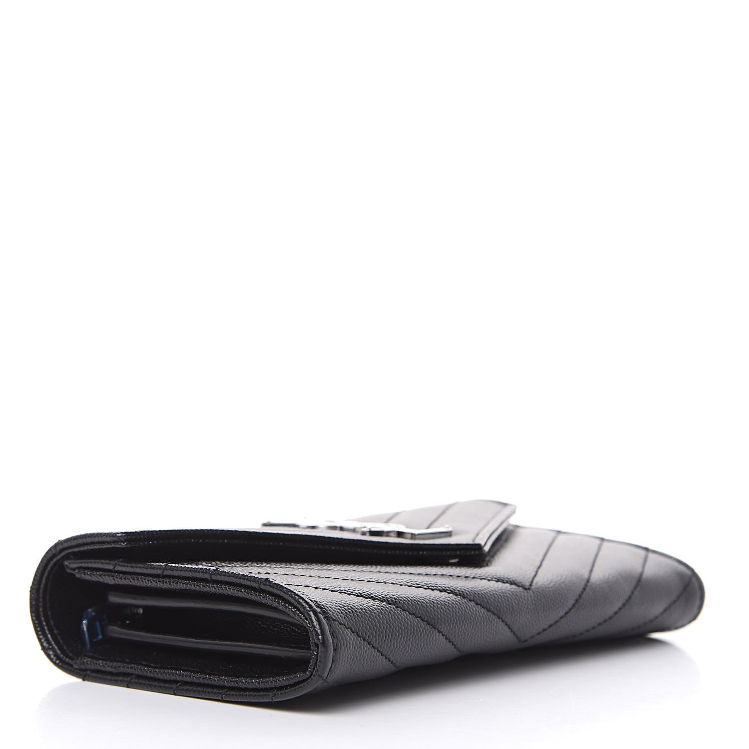 Saint Laurent Grain De Poudre Matelasse Chevron Monogram Flap Wallet Black 4 of 7