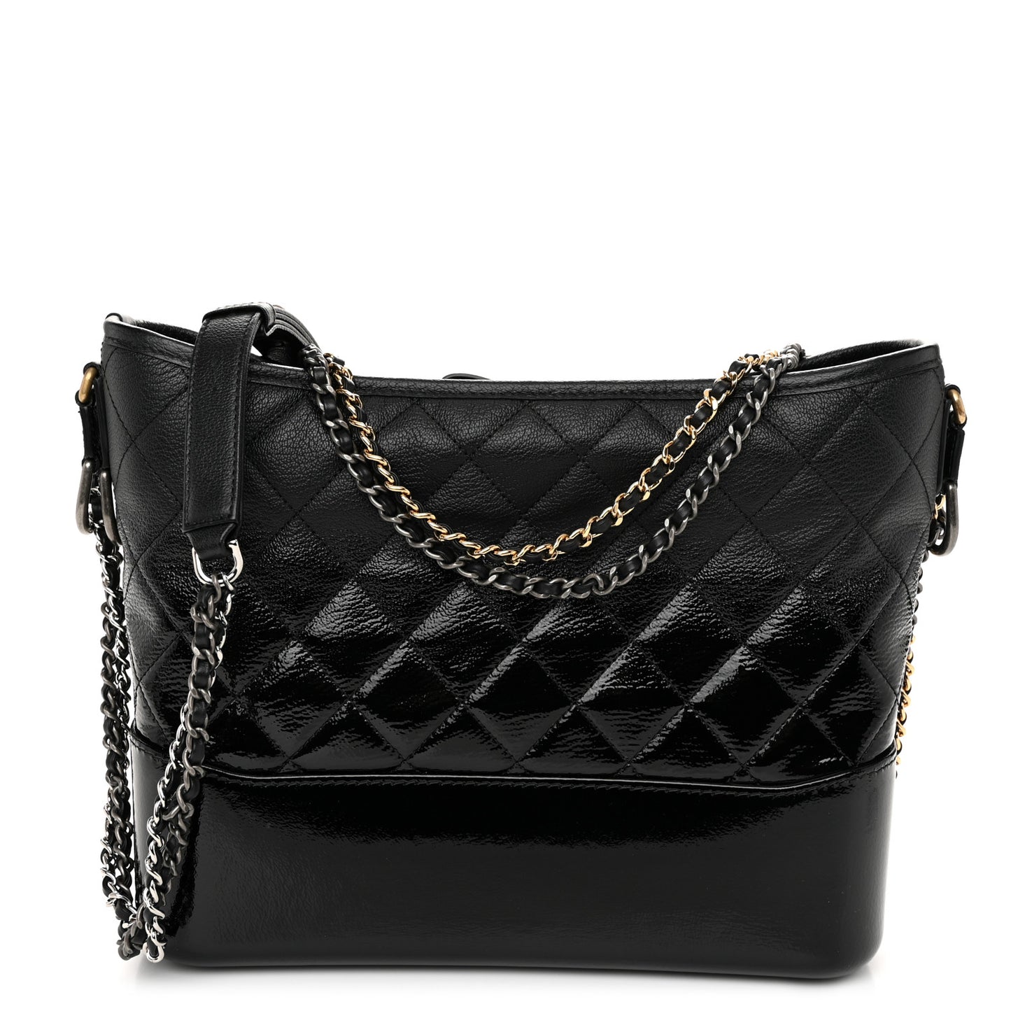 Patent Goatskin Quilted Medium Gabrielle Hobo Black