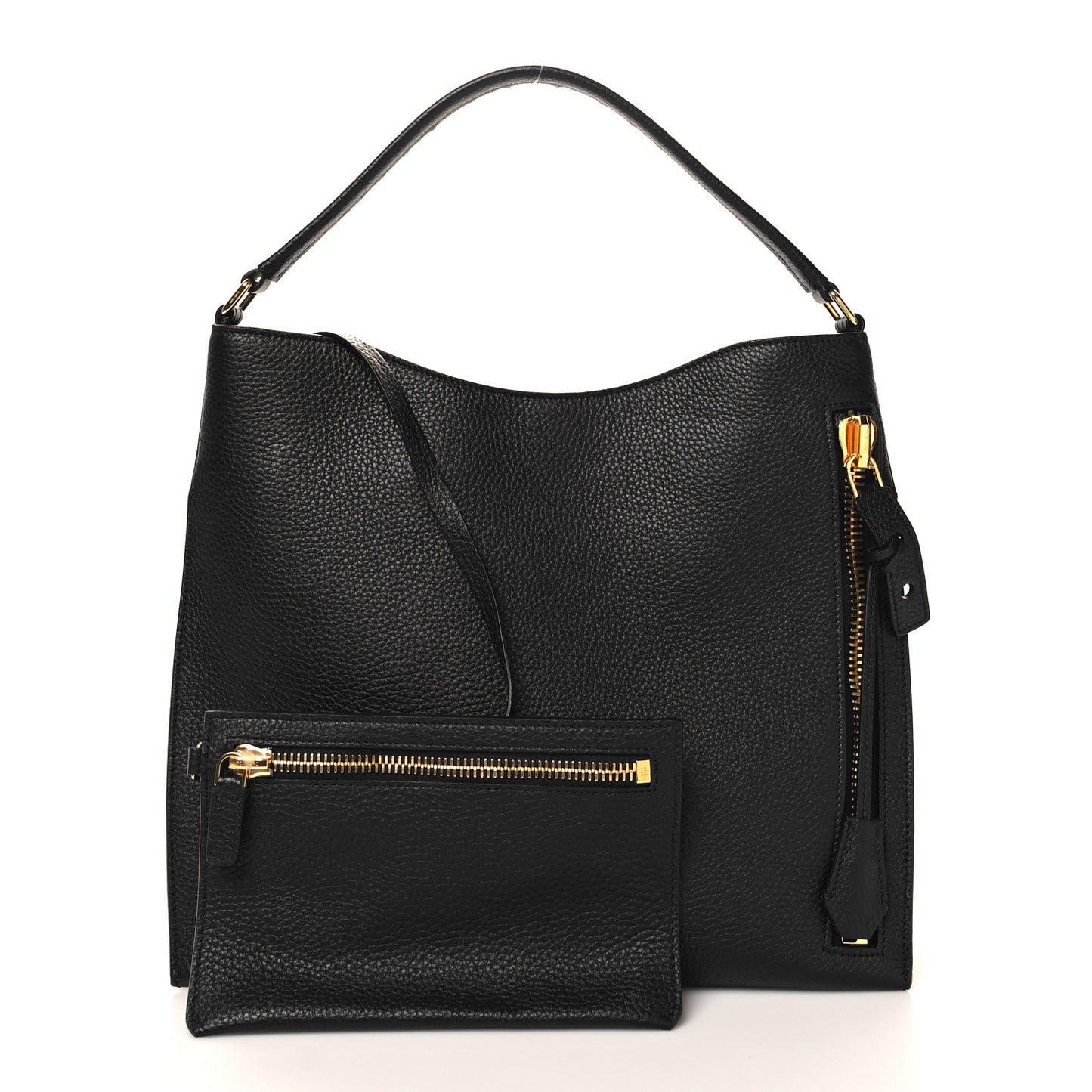 Pebbled Calfskin Small Alix Padlock Zip Hobo Bag Black