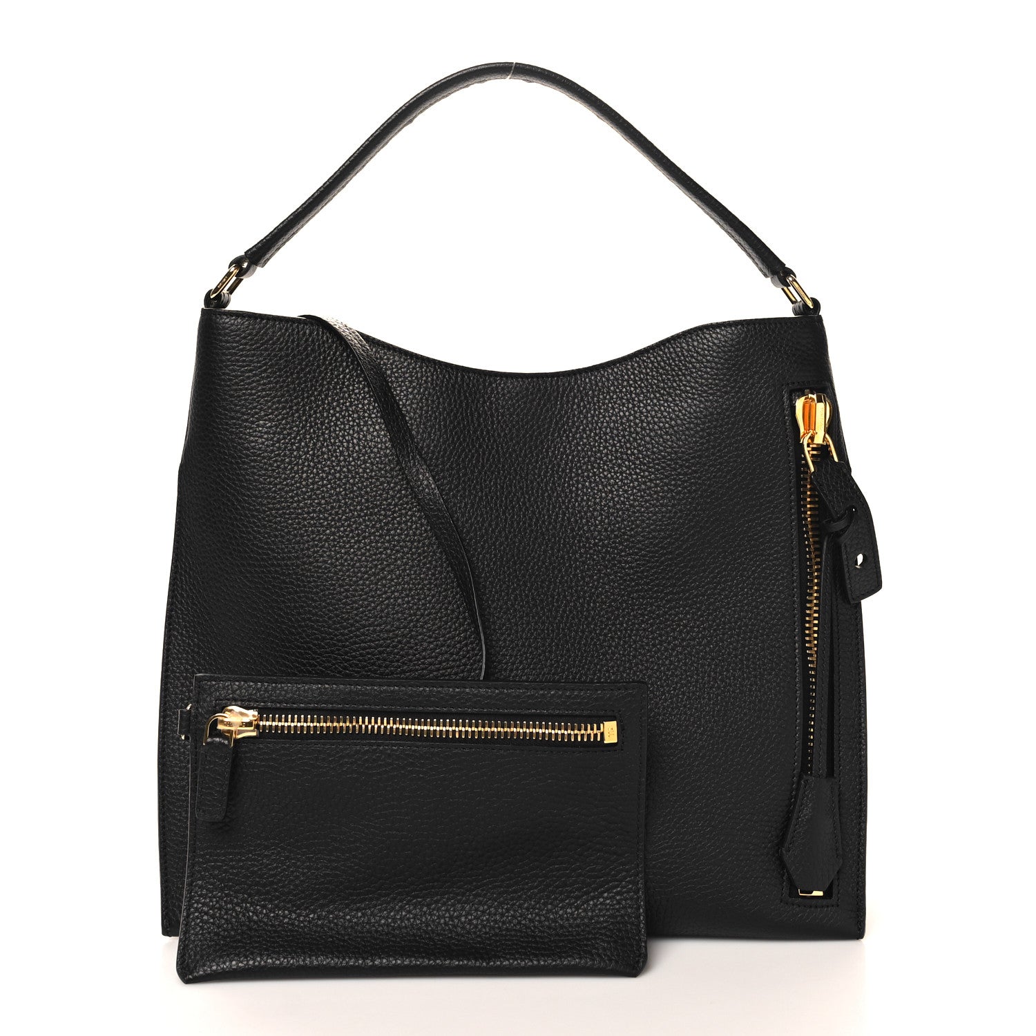 Tom Ford Pebbled Calfskin Small Alix Padlock Zip Hobo Bag Black 3 of 10