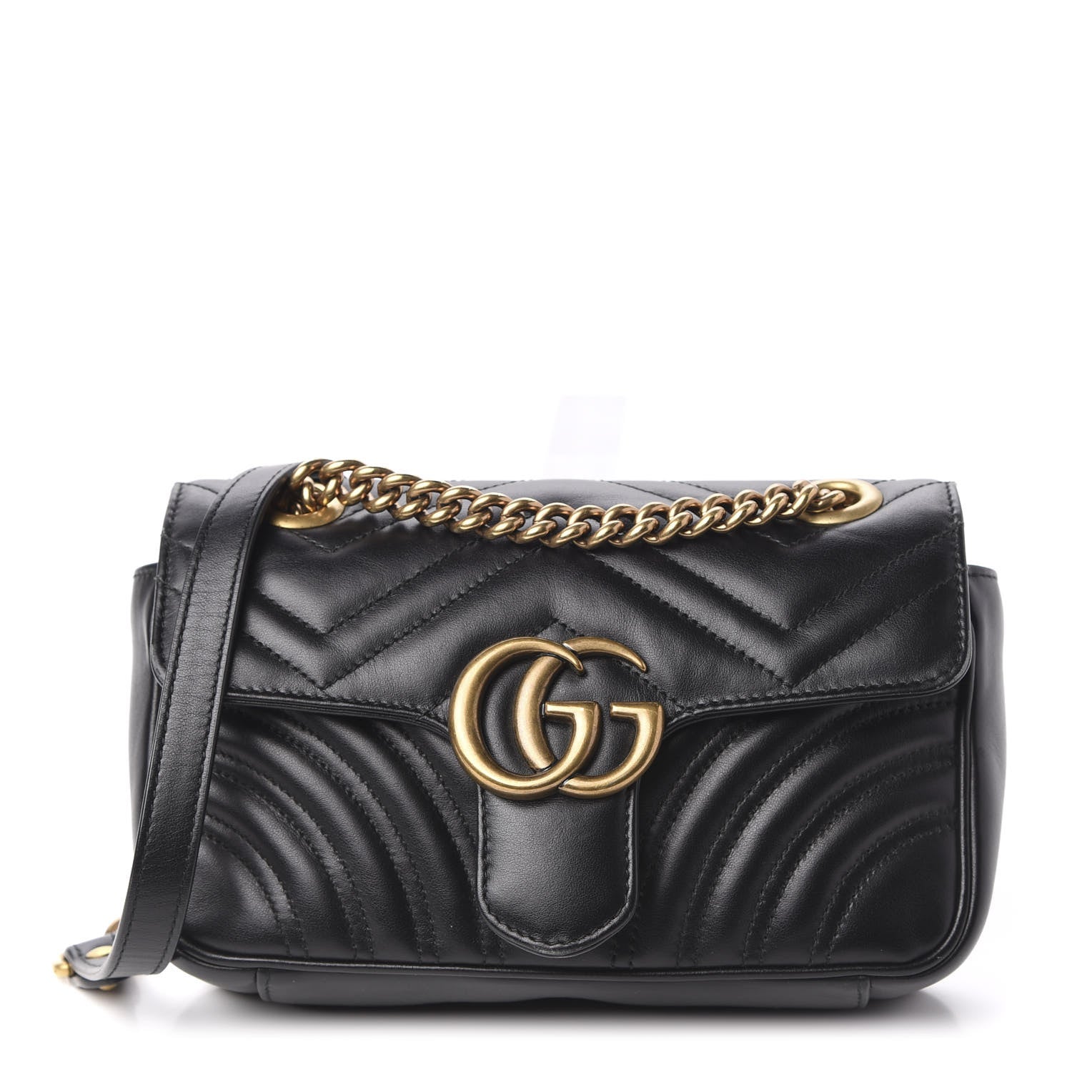 Gucci Calfskin Matelasse Mini GG Marmont Shoulder Bag Black 1 of 14