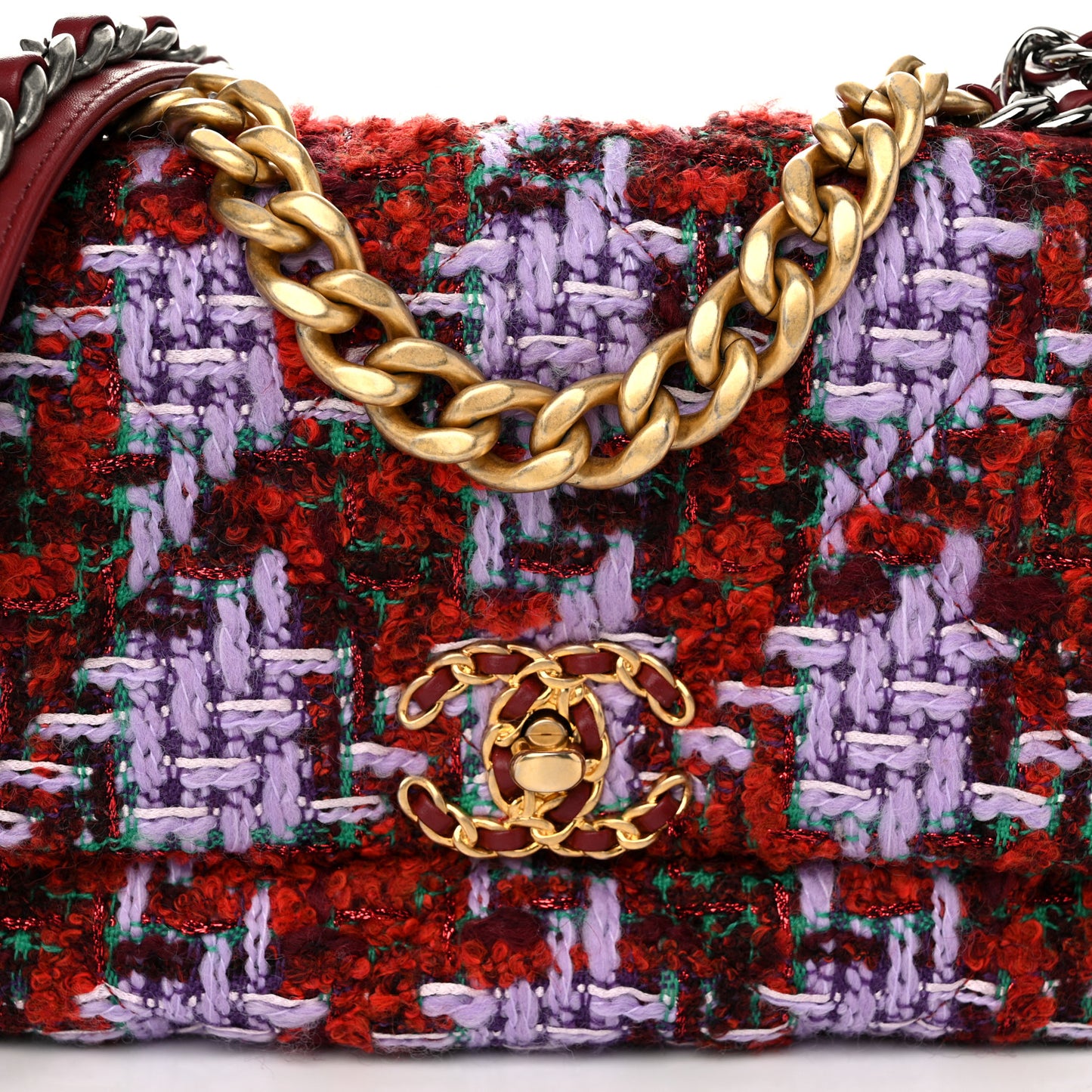 Tweed Quilted Medium Chanel 19 Flap Red Purple Green