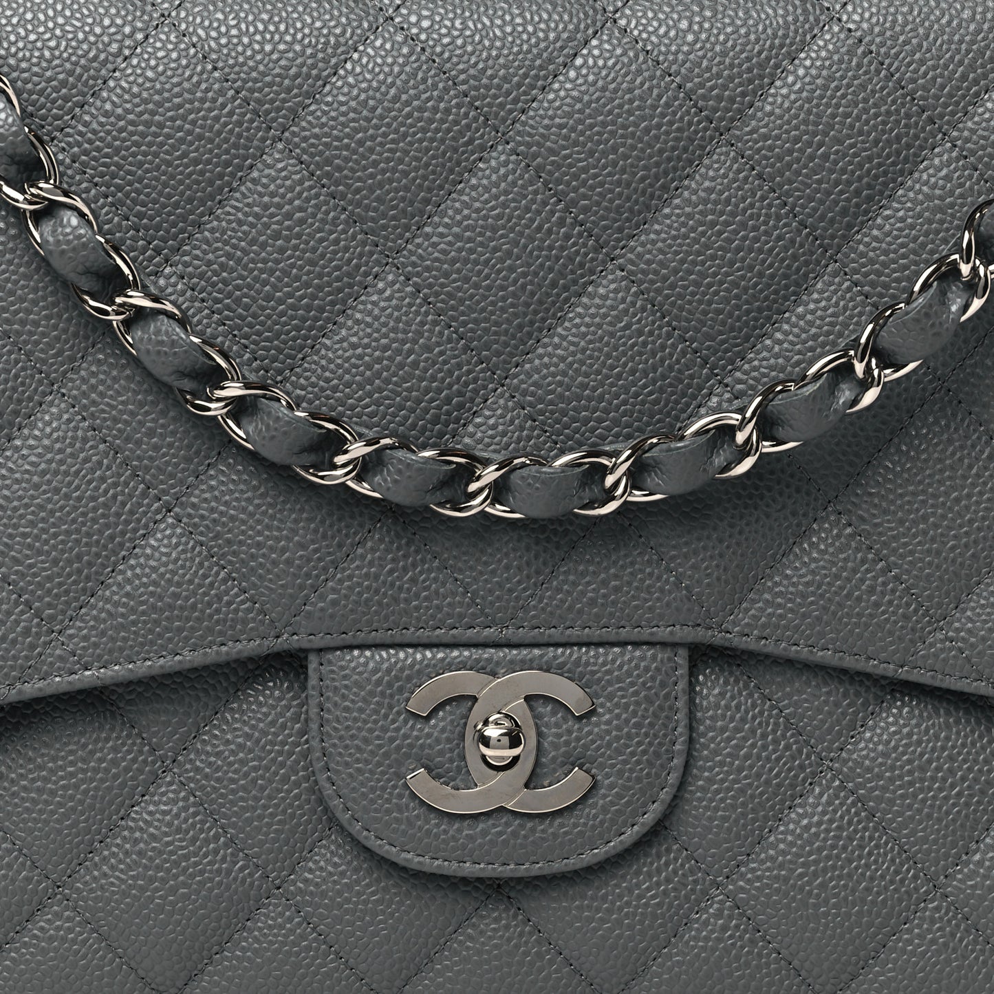 Caviar Quilted Jumbo Single Flap Grey