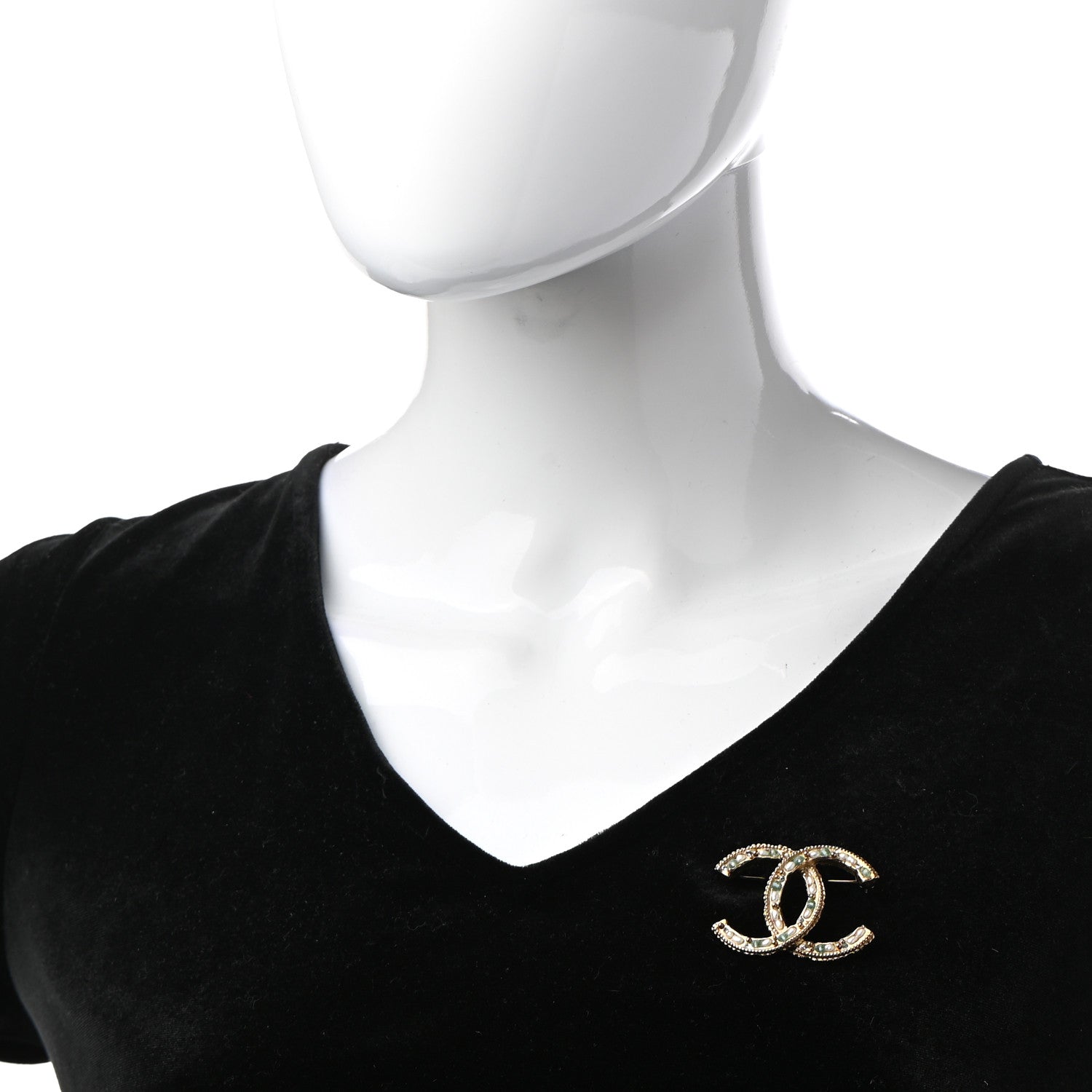 Chanel Crystal Pearl CC Brooch Light Gold Blue 2 of 6