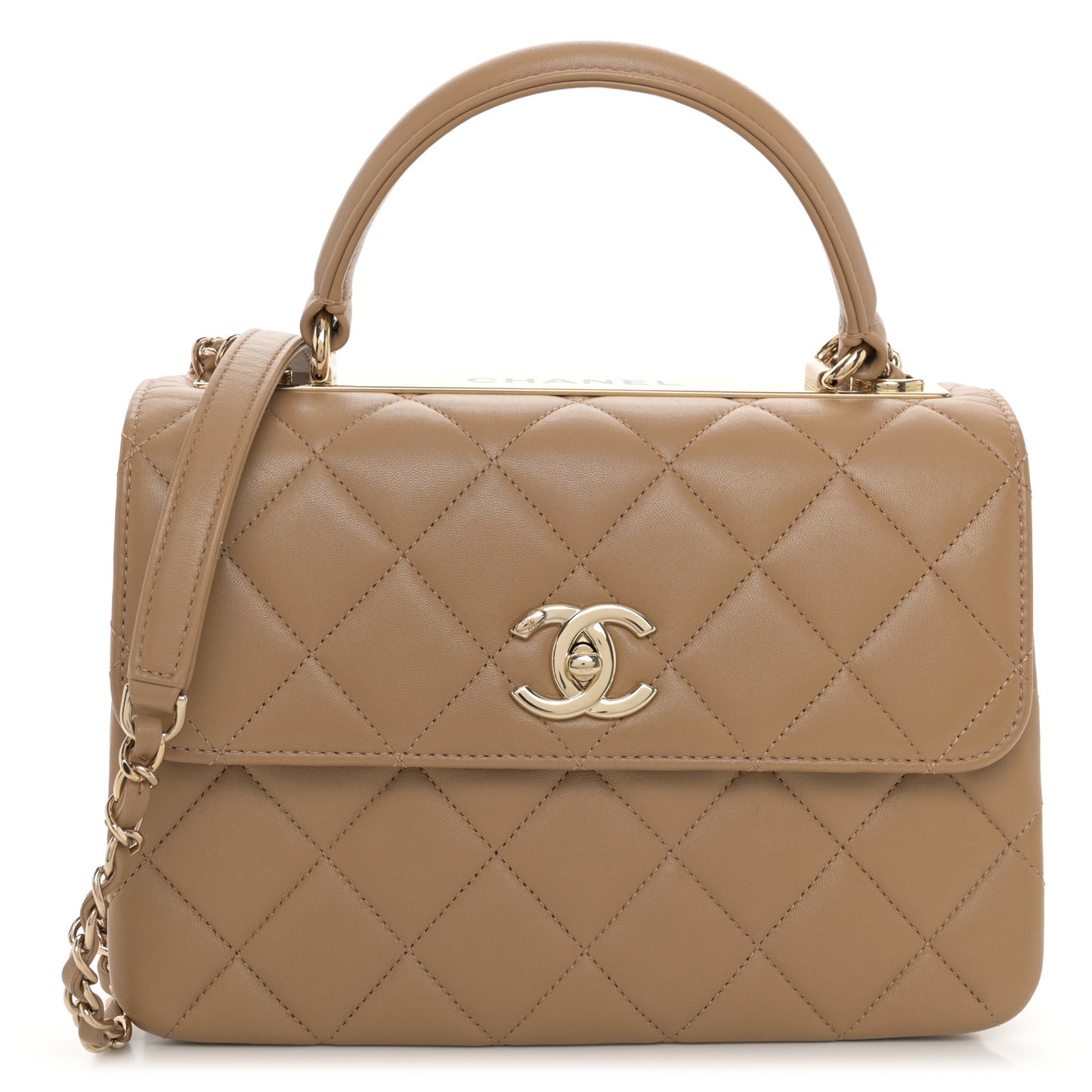 Lambskin Quilted Small Trendy CC Dual Handle Flap Bag Beige