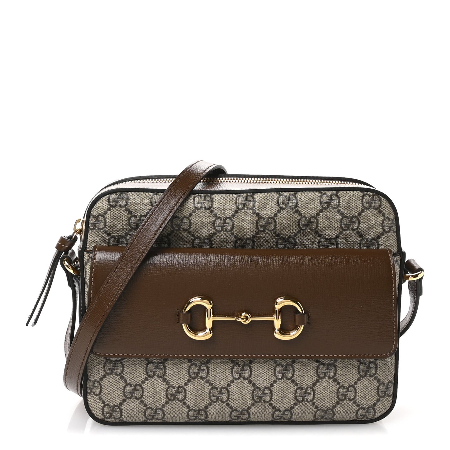 GG Supreme Monogram Small Horsebit 1955 Shoulder Bag Beige Brown Sugar