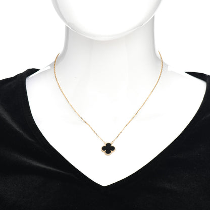 Van Cleef & Arpels 18K Yellow Gold Black Onyx Vintage Alhambra Pendant Necklace 2 of 5