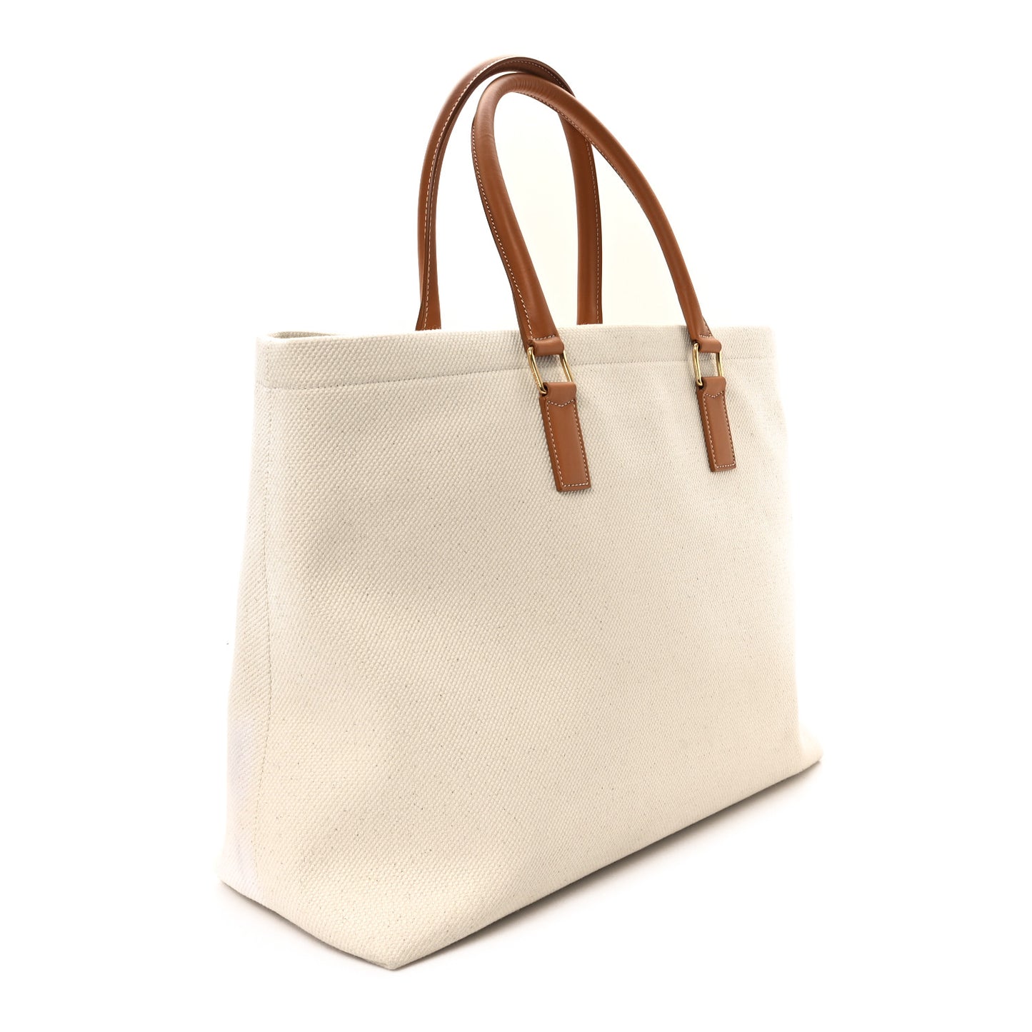 Canvas Calfskin Horizontal Cabas Natural Tan