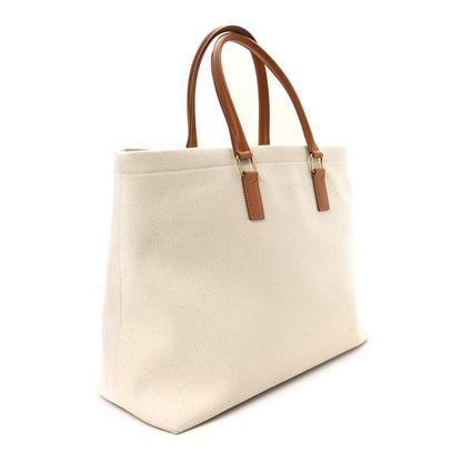 Celine Canvas Calfskin Horizontal Cabas Natural Tan 2 of 10