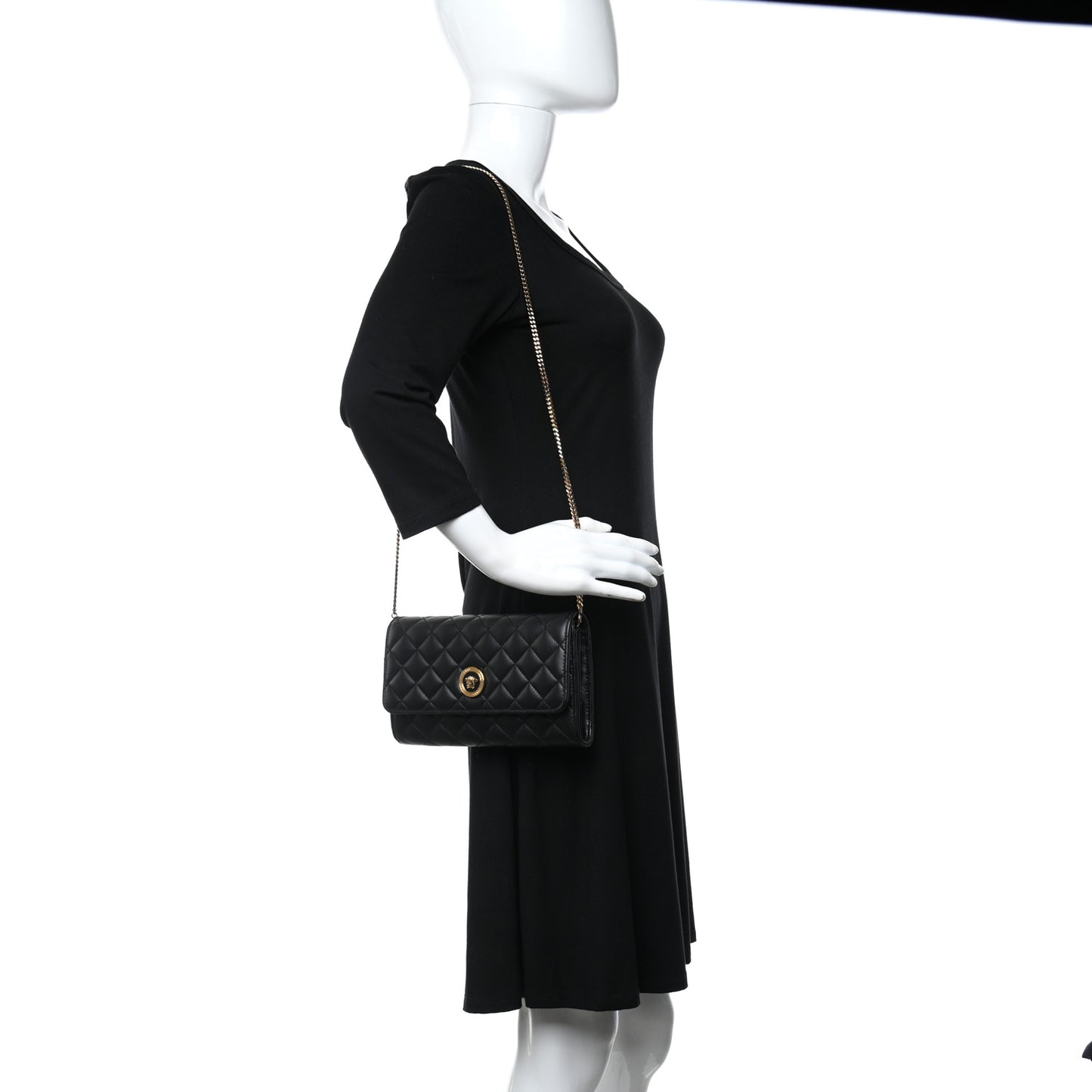 Lambskin Quilted Medusa Wallet On Chain Crossbody Black