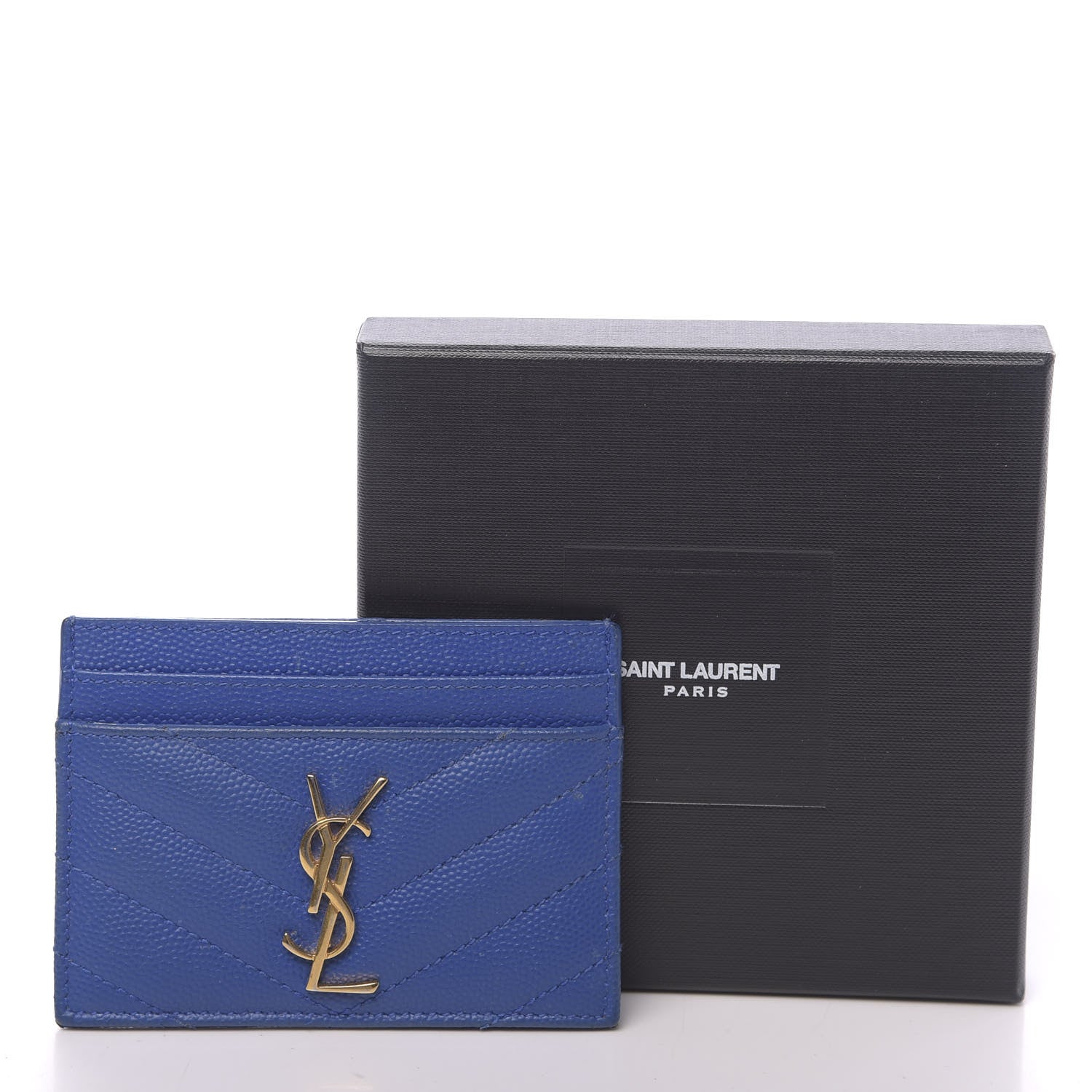 Saint Laurent Grain De Poudre Matelasse Monogram Credit Card Case Blue Majorelle 10 of 10