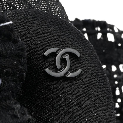 Chanel Tweed Fabric Camellia Pin Brooch Black 3 of 3