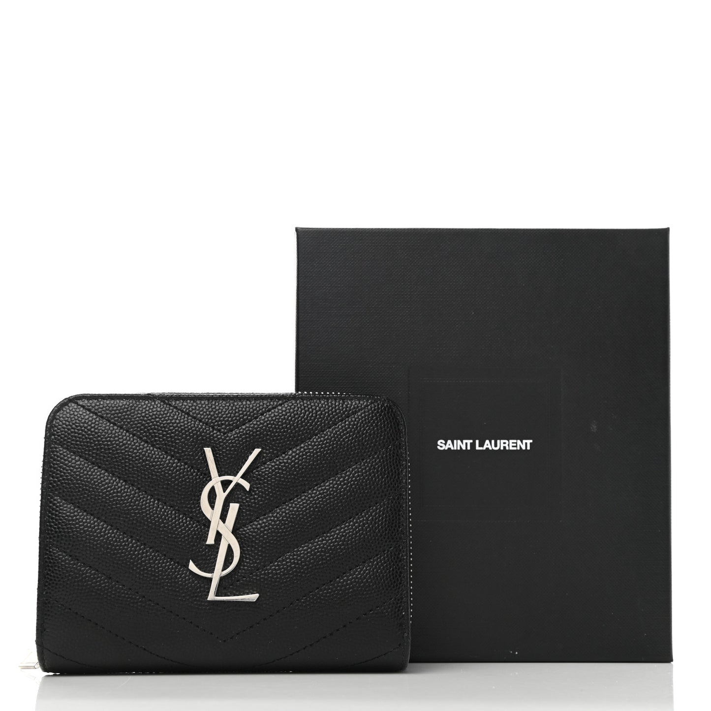 Grain De Poudre Matelasse Chevron Monogram Compact Zip Around Wallet Black