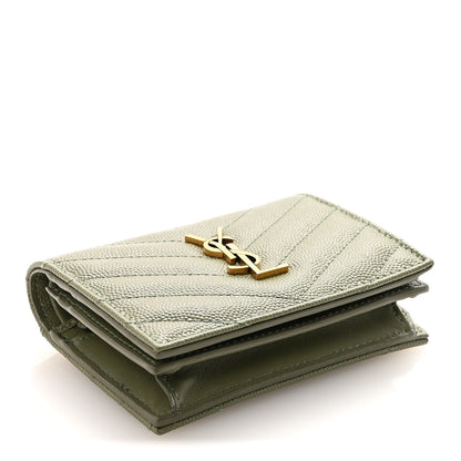 Saint Laurent Grain De Poudre Matelasse Chevron Cassandre Card Case Light Sage 4 of 6