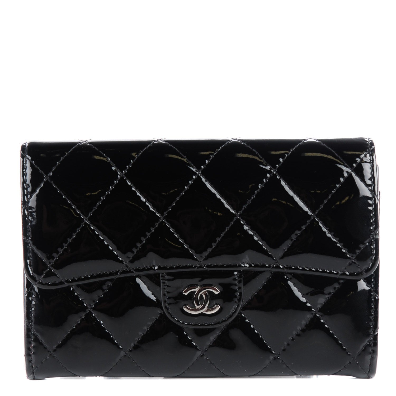 Chanel Patent Calfskin Quilted Small Flap Wallet Black 1 of 8
