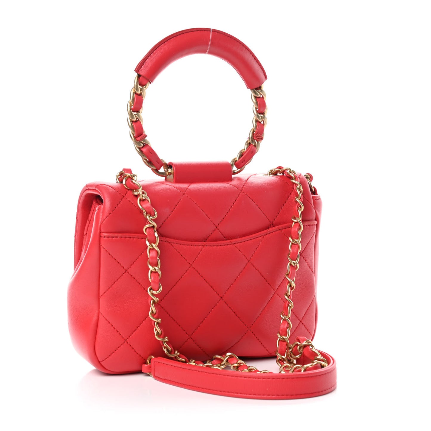 Lambskin Quilted Small Circular Handle Bag Brilliant Rouge
