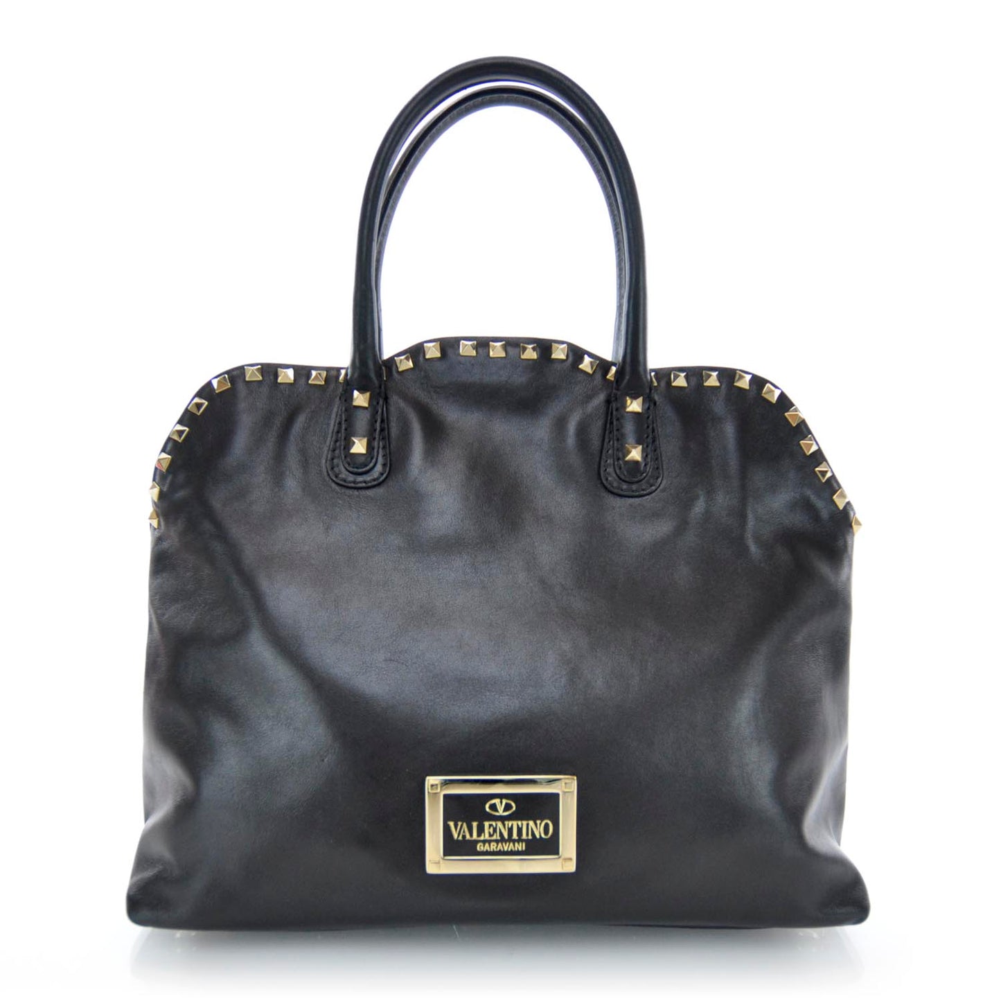 Vitello Rockstud Dome Satchel Black