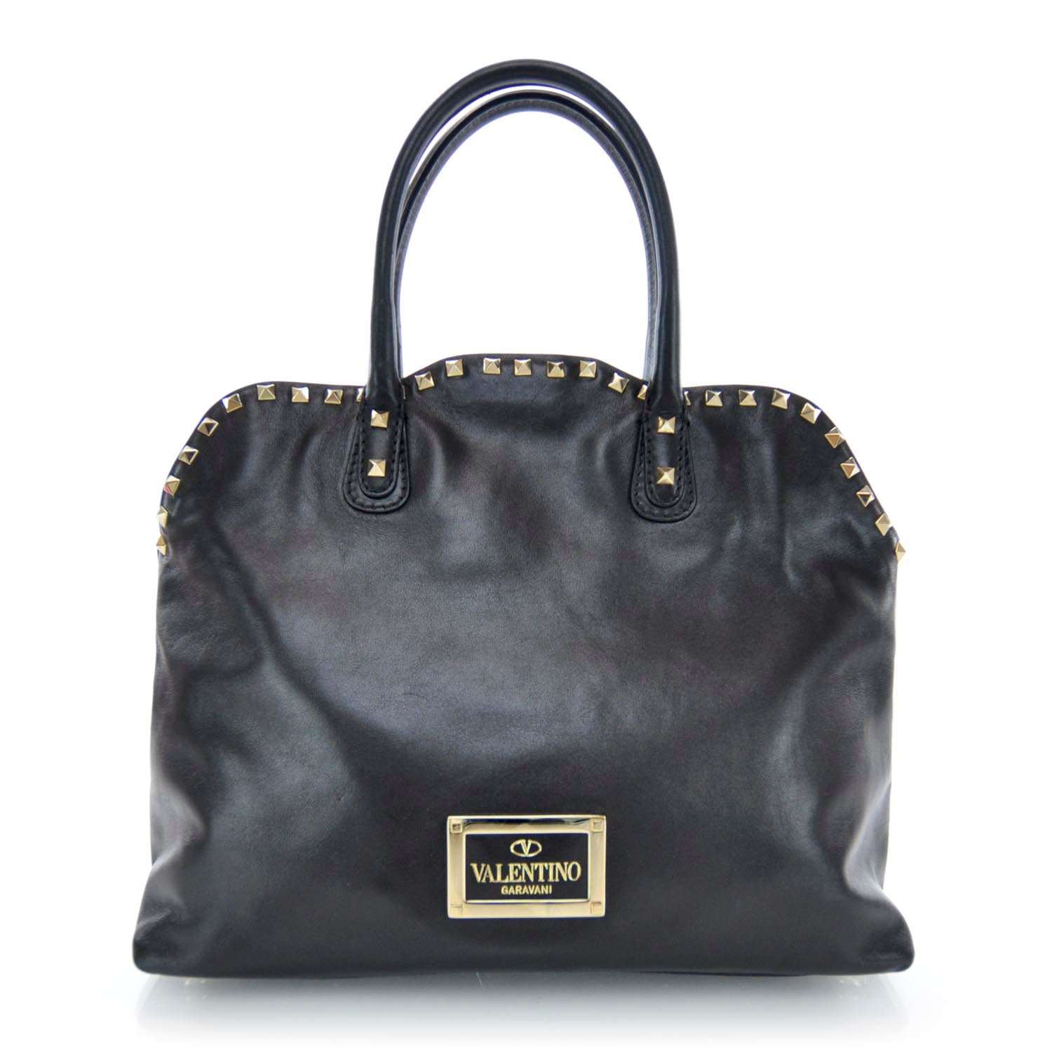 Valentino Garavani Vitello Rockstud Dome Satchel Black 1 of 9