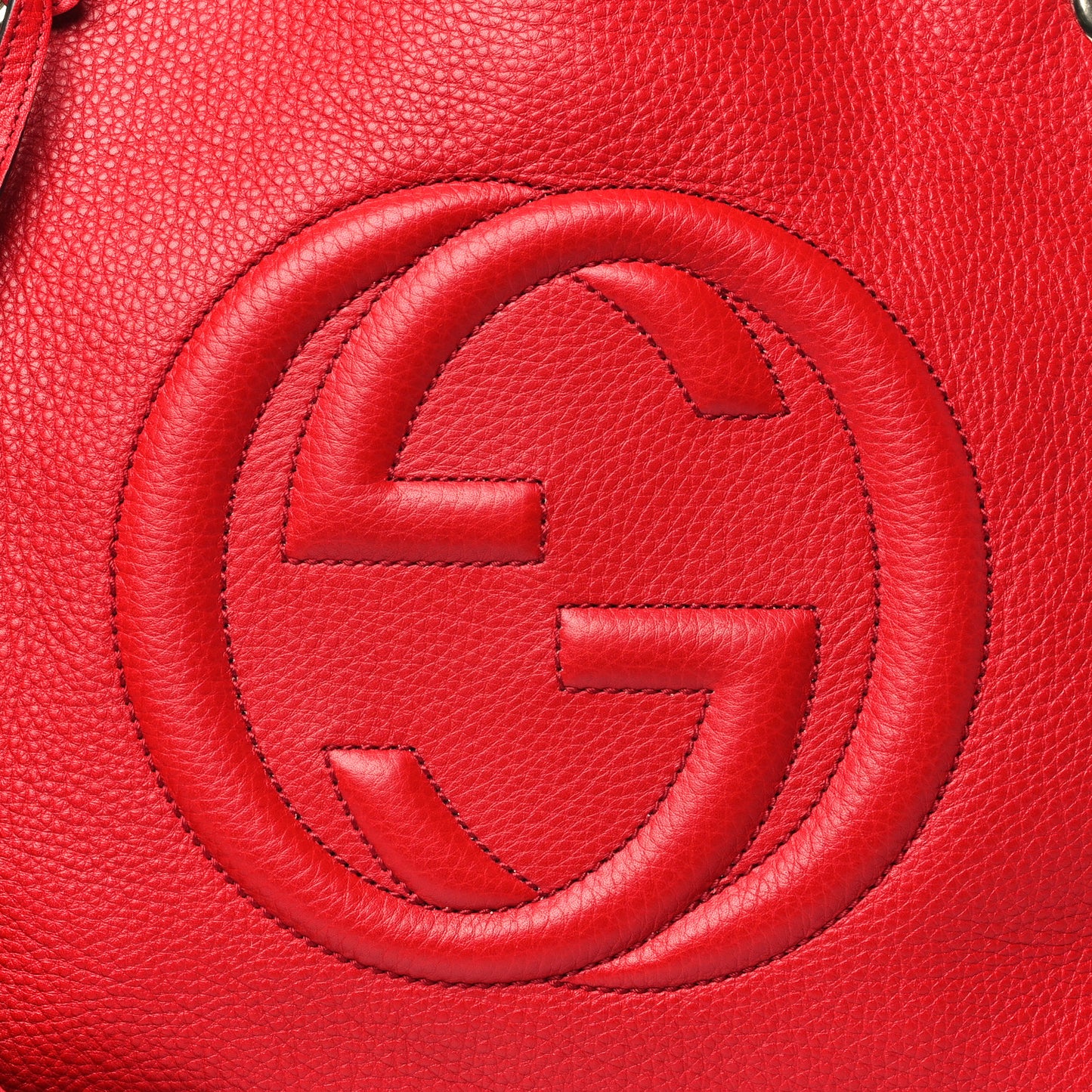 Pebbled Calfskin Medium Soho Chain Shoulder Bag Tabasco Red