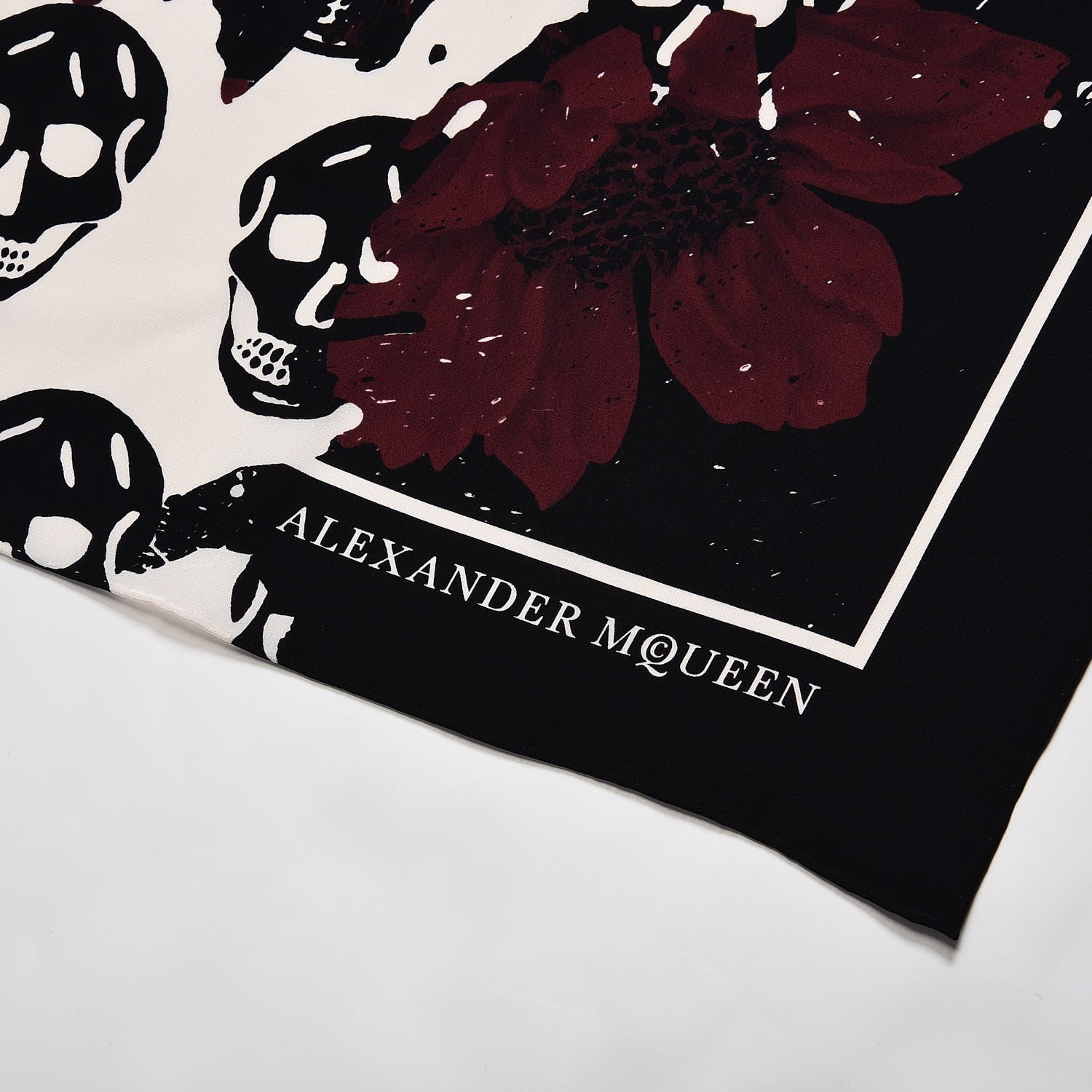 Alexander McQueen Silk Skull Hibiscus Scarf Black Ivory 3 of 4