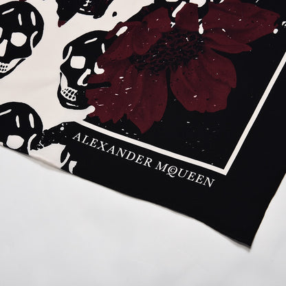 Alexander McQueen Silk Skull Hibiscus Scarf Black Ivory 3 of 4