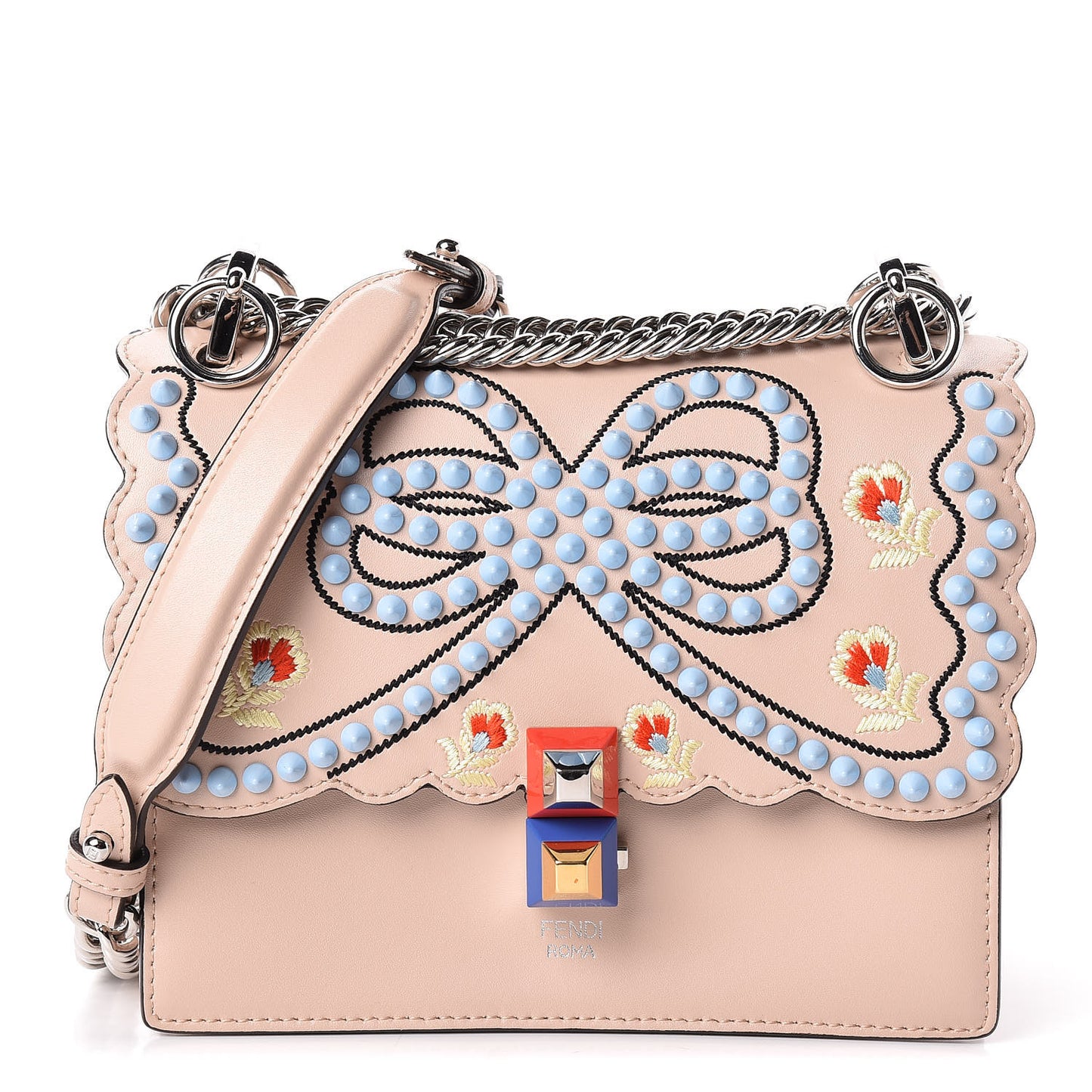 Vitello Liberty Scalloped Studded Flowers and Bows Small Kan I Shoulder Bag Plaster Multicolor