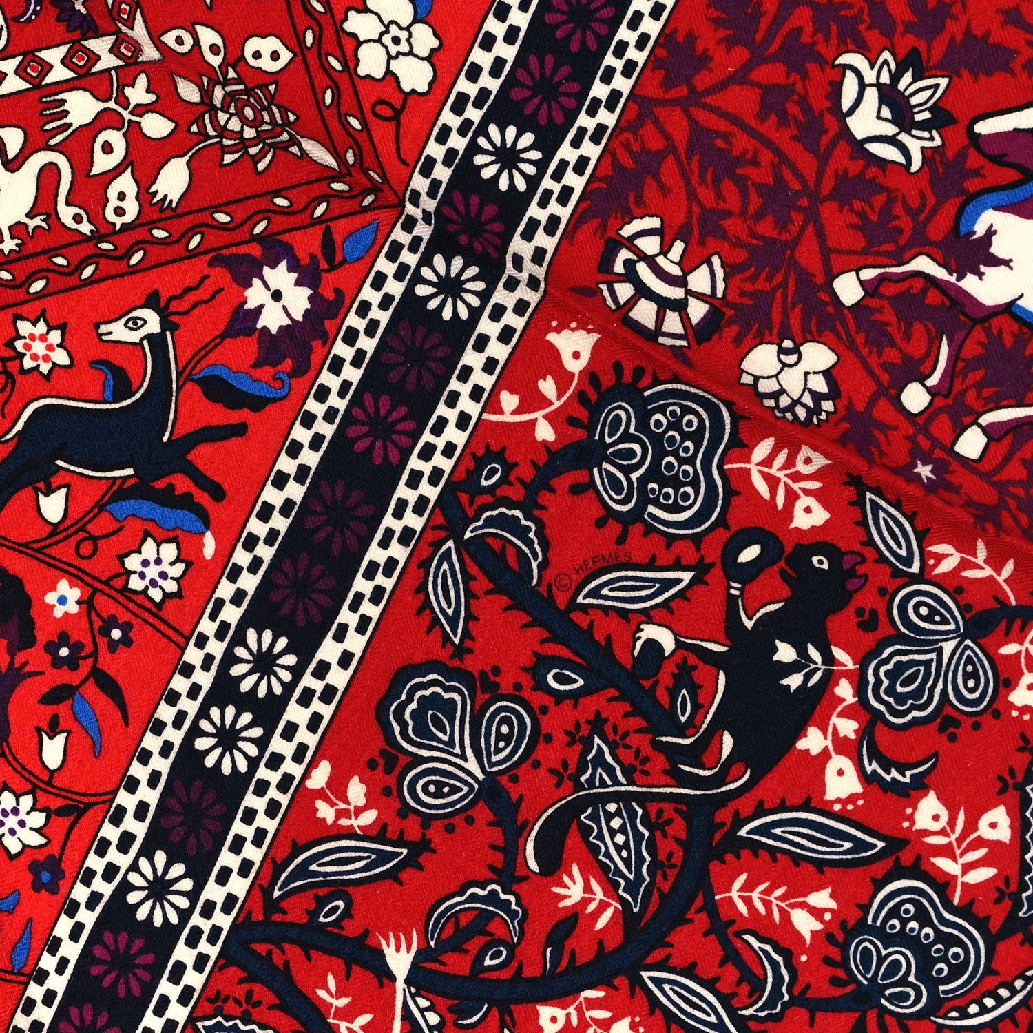Hermes Cashmere Silk Jardins De Soie Shawl 140 Rouge Blue Violet 5 of 5
