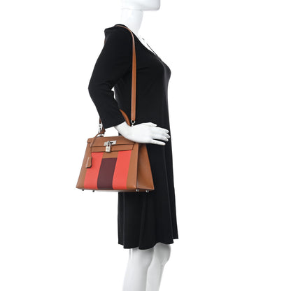 Hermes Epsom Chevre Mysore Sombrero Kellygraphie Lettre H Kelly Sellier 28 Capucine Gold Bordeaux 2 of 11