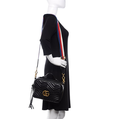 Gucci Calfskin Matelasse Sylvie Web Small GG Marmont Top Handle Shoulder Bag Black 3 of 22