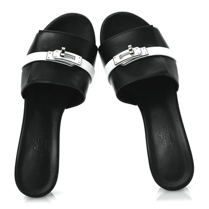 Hermes Calfskin Gigi 50 Sandals 37 White Black 2 of 14