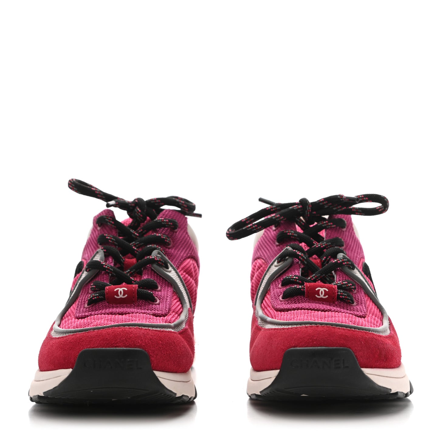 Mesh Suede Calfskin Grained Calfskin Womens CC Sneakers 38 Dark Pink Silver