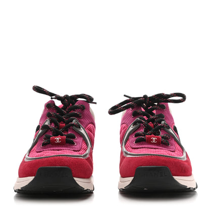 Chanel Mesh Suede Calfskin Grained Calfskin Womens CC Sneakers 38 Dark Pink Silver 3 of 14