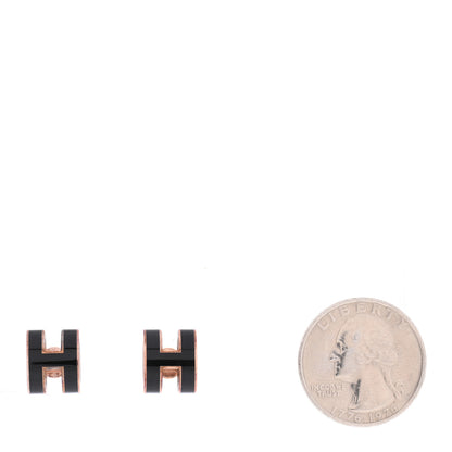 Hermes Rose Gold Lacquered Mini Pop H Earrings Black 2 of 4