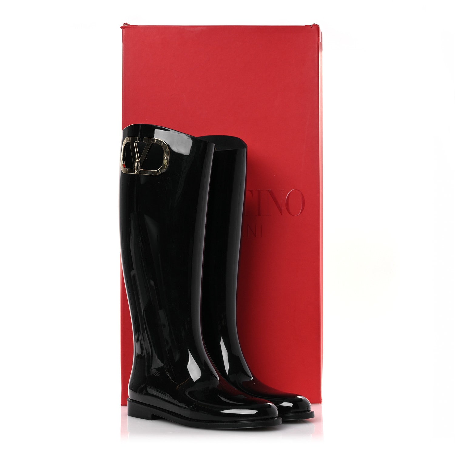 Valentino Garavani Rubber Vlogo Knee High Rain Boots 39 Black