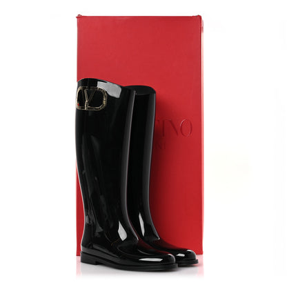 Valentino Garavani Rubber Vlogo Knee High Rain Boots 39 Black 11 of 11
