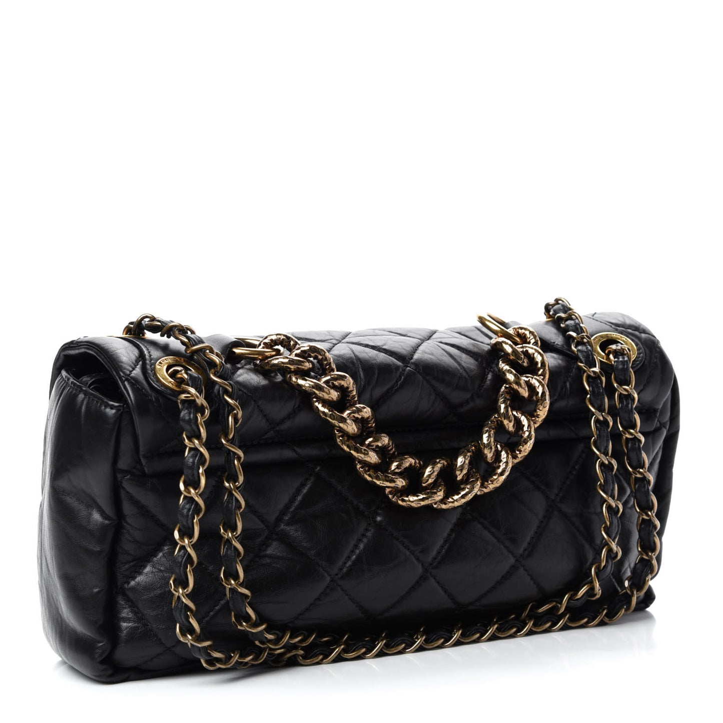 Aged Calfskin Quilted Small Pondichery Flap Black