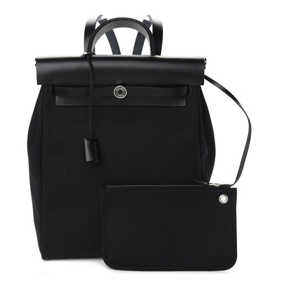 Hermes Military Toile Vache Hunter Herbag a Dos Zip Retourne Backpack Black 1 of 10