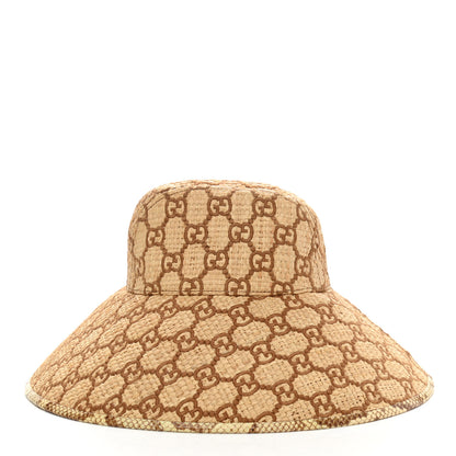 Gucci Raffia Elaphe GG Monogram Embroidered Wide Brim Hat Ivory Dark Brown 4 of 9