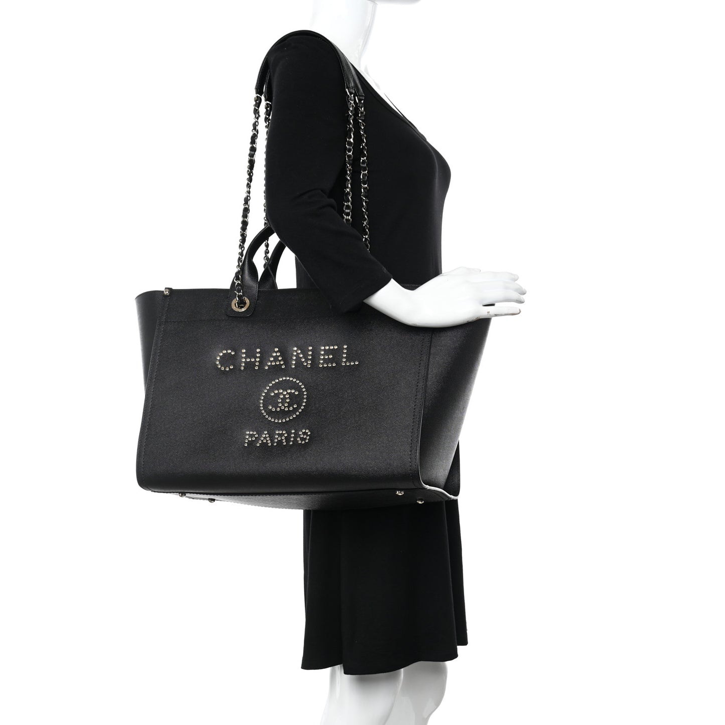 Caviar Medium Studded Deauville Tote Black