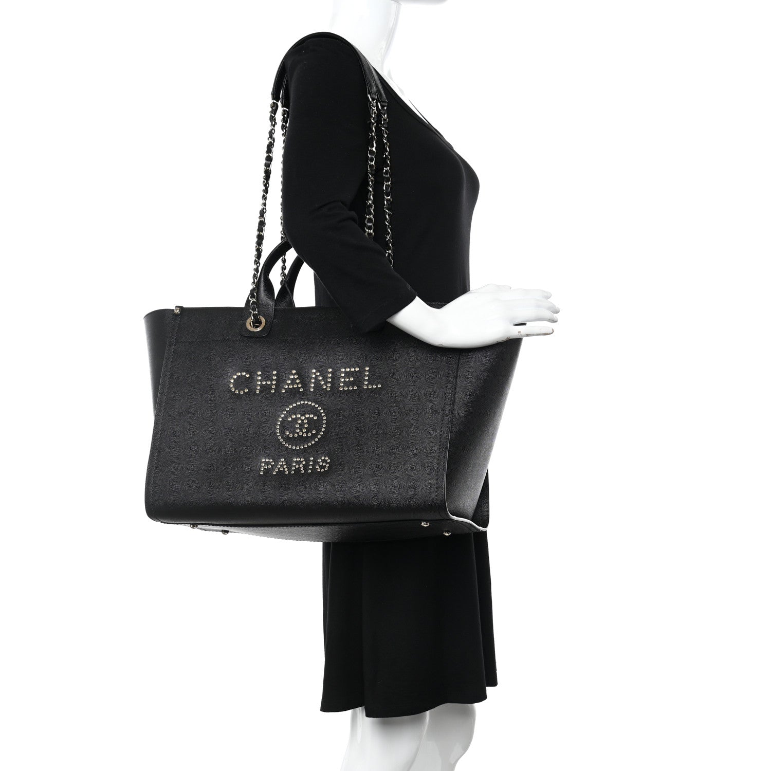 Chanel Caviar Medium Studded Deauville Tote Black 2 of 11