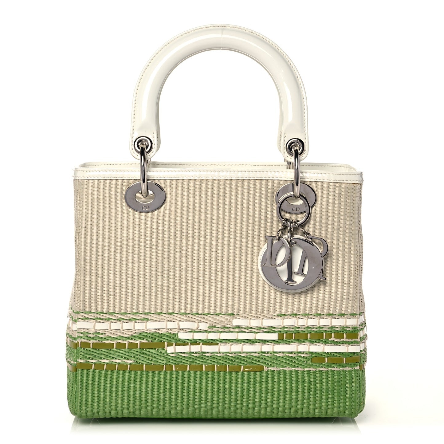 Raffia Medium Lady Dior White Green