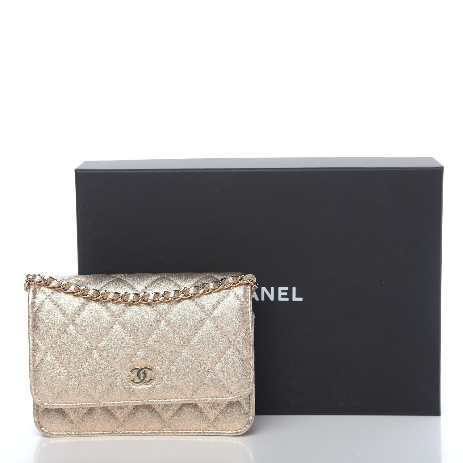 Chanel Metallic Lambskin Quilted Mini Wallet On Chain WOC Gold 11 of 11