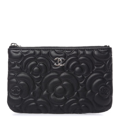 Chanel Goatskin Camellia Embossed Cosmetic Pouch Black 1 of 8
