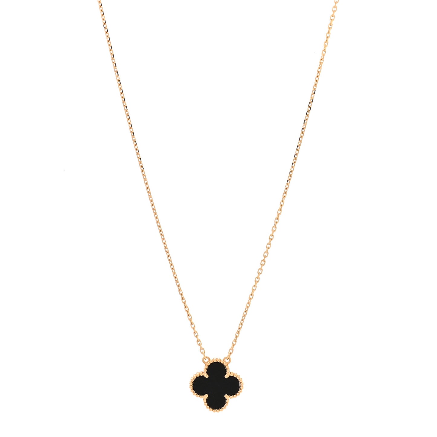 18K Yellow Gold Black Onyx Vintage Alhambra Pendant Necklace