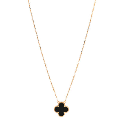 Van Cleef & Arpels 18K Yellow Gold Black Onyx Vintage Alhambra Pendant Necklace 1 of 6