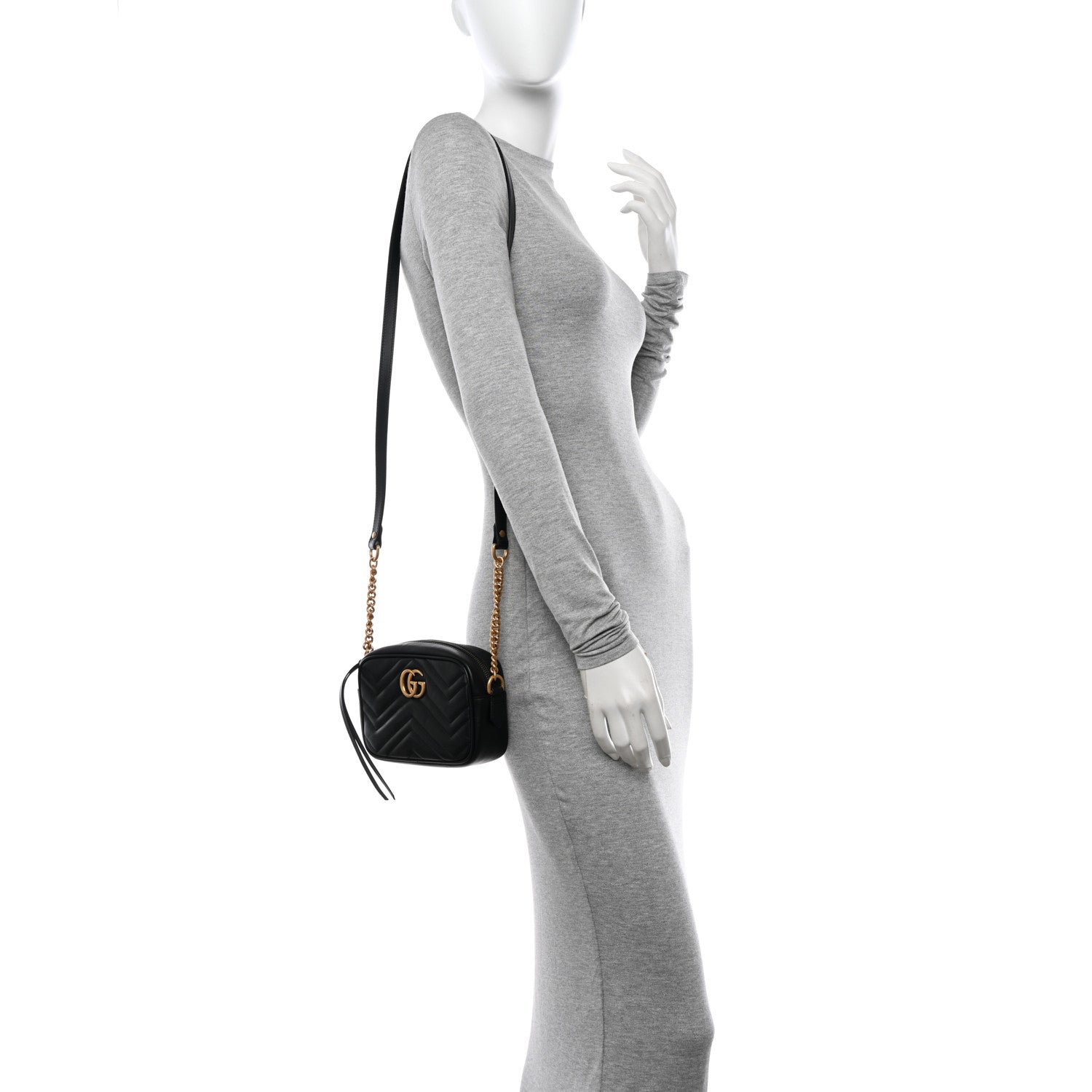 Gucci Calfskin Matelasse Mini GG Marmont Chain Shoulder Bag Black 2 of 13