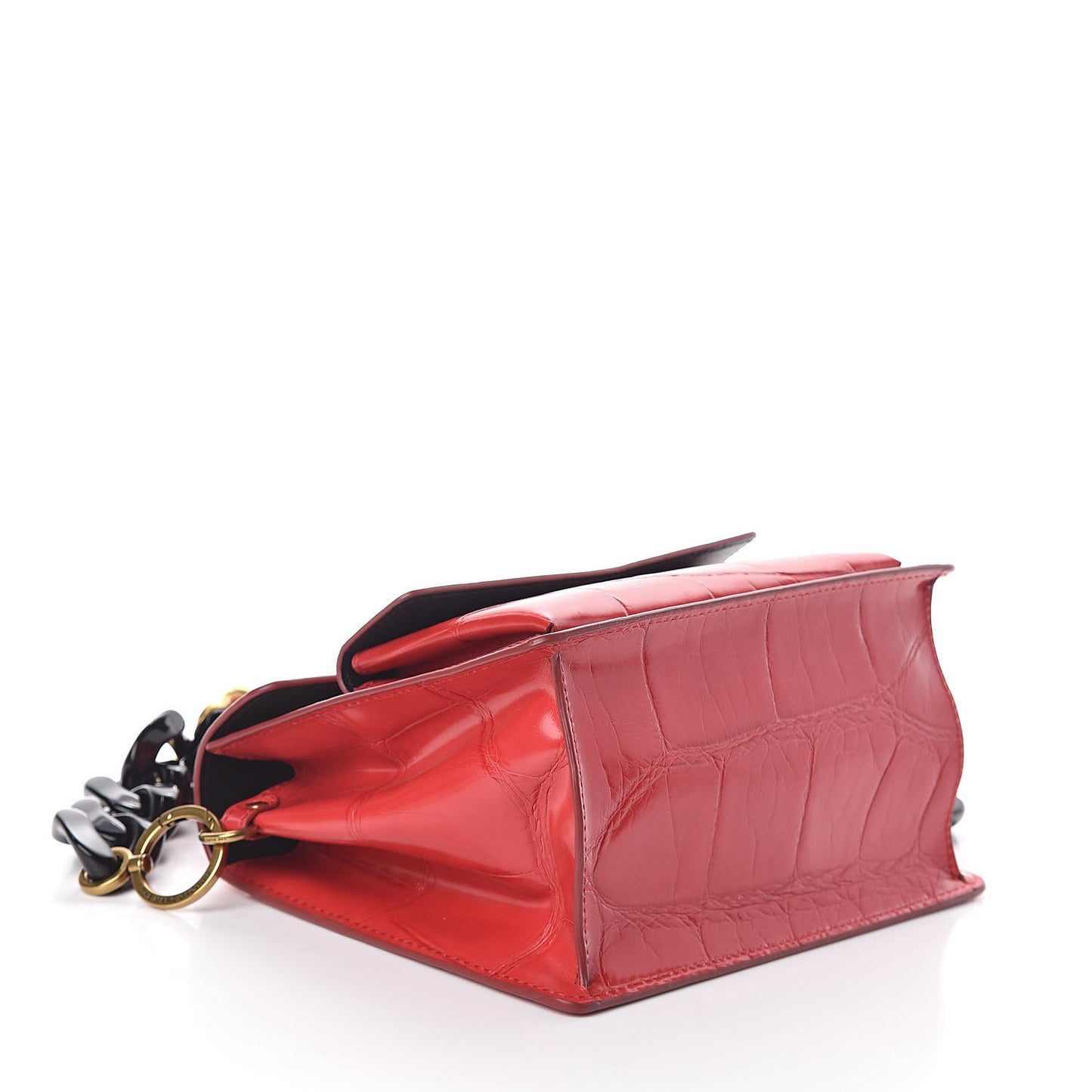 Calfskin Crocodile Embossed Uptown Shoulder Bag Flame